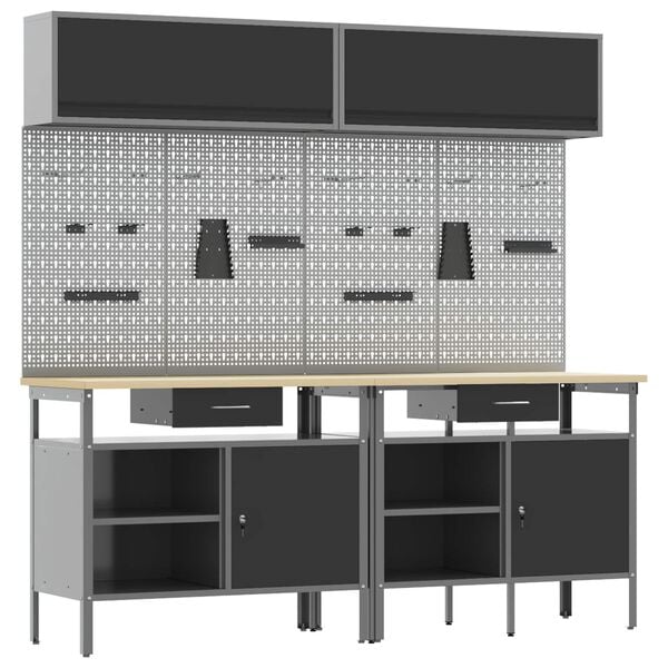 vidaXL Arbeidsbenksett med skuff med hylle med l&aring;s 8 pcs Svart St&aring;l