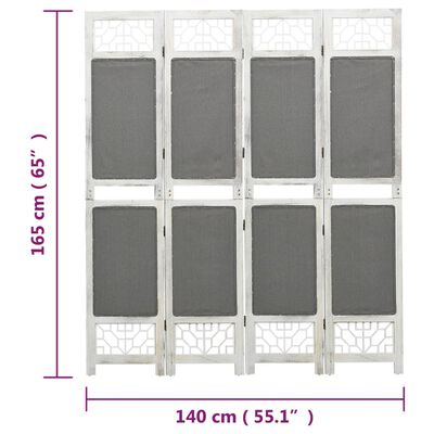 vidaXL Romdeler med 4 paneler grå 140x165 cm stoff