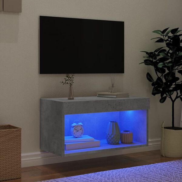 vidaXL TV-benk med LED betonggr&aring; 60x30x30 cm