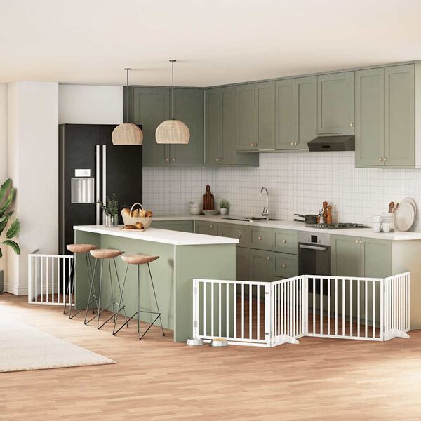 vidaXL Hundeport sammenleggbar 6 paneler hvit 480 cm poppeltre