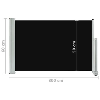 vidaXL Uttrekkbar sidemarkise 60x300 cm svart