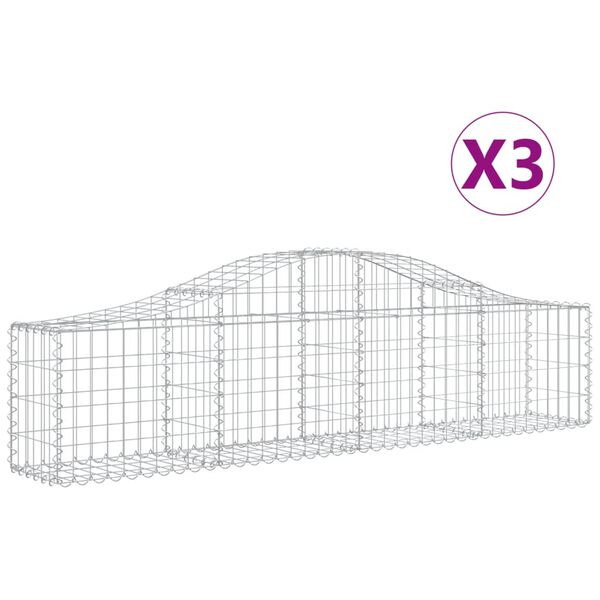 vidaXL Gabionkurver buede 3 stk 200x30x40/60 cm galvanisert jern