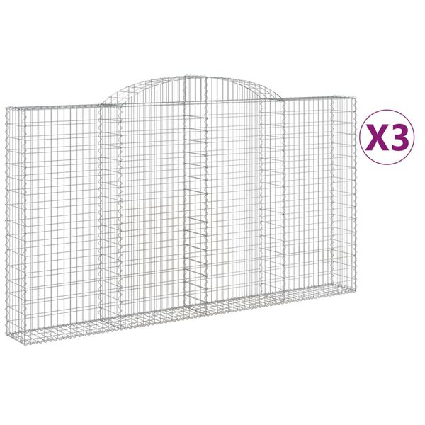 vidaXL Gabionkurver buede 3 stk 300x30x160/180 cm galvanisert jern