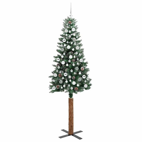 vidaXL Slim juletre med 300 LED grønn 210 cm PVC og Massivt Furu tre