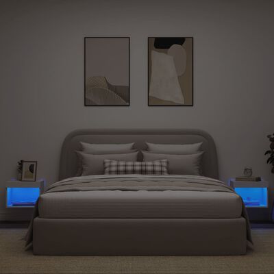 vidaXL Veggmontert nattbord med LED-lys 2 stk hvit