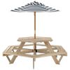 vidaXL Piknikbord for 6 barn med parasoll sekskantet heltre gran