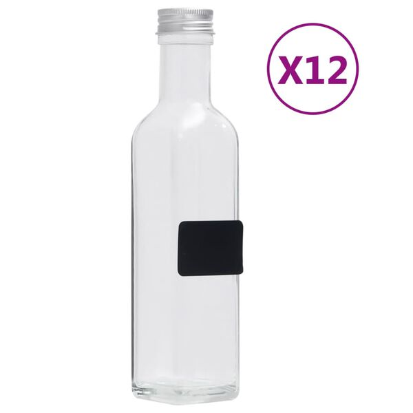 vidaXL Glassflasker med skrulokk 12 stk firkantet 250 ml