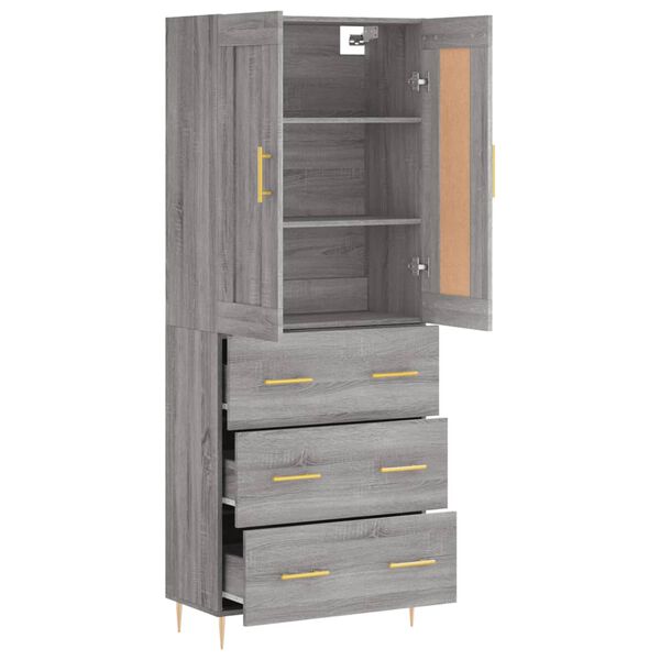 vidaXL Highboard gr&aring; sonoma 69,5x34x180 cm konstruert tre