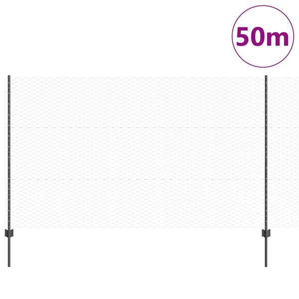 vidaXL Gjerde med stolpe Gr&aring; 1,4 x 50 m St&aring;l og PVC