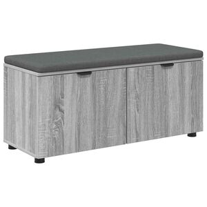 vidaXL Gangbenk med pute med hylle med d&oslash;r Gr&aring; Sonoma 100 x 38 x 46 cm
