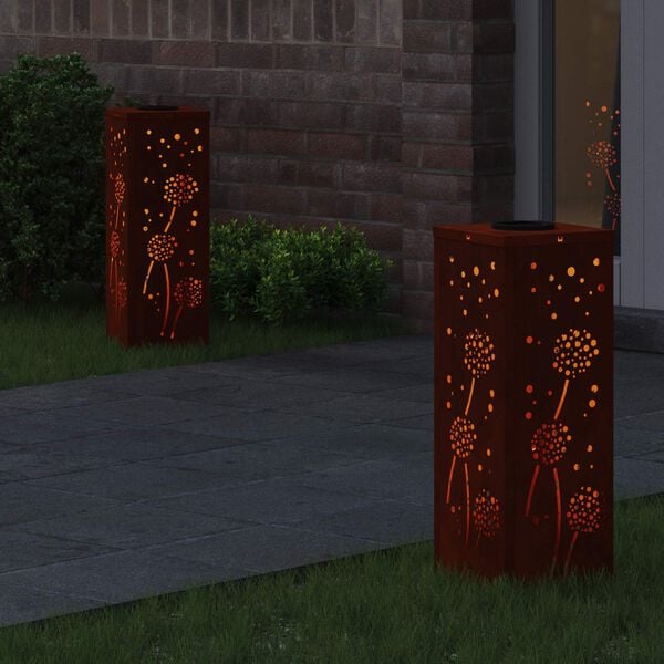 vidaXL Solenergi LED stibelys 2 pcs Corten St&aring;l Corten St&aring;l