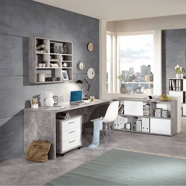 FMD Veggmontert hylle med 9 rom betonggr&aring;