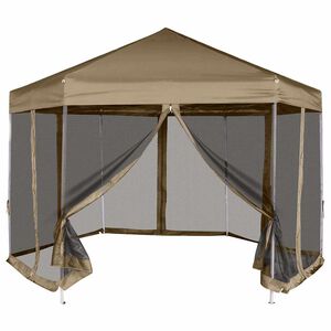 vidaXL Popup telt med sidevegger sekskantet 3,6x3,1 m gr&aring;brun 220g/m&sup2;