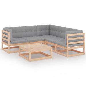 vidaXL Hagesofagruppe med puter 6 deler heltre furu