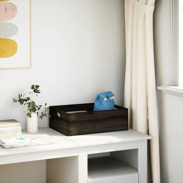 vidaXL Trekasse med håndtak svart 40x30x13 cm heltre furu