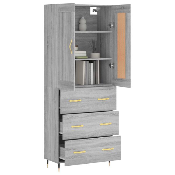 vidaXL Highboard gr&aring; sonoma 69,5x34x180 cm konstruert tre