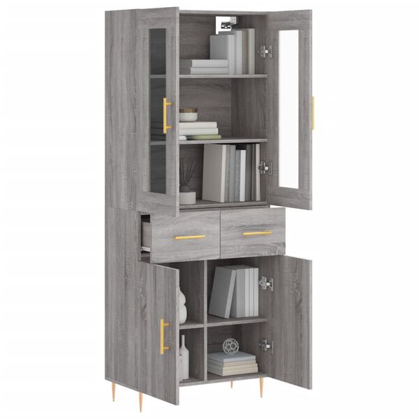 vidaXL Highboard gr&aring; sonoma 69,5x34x180 cm konstruert tre