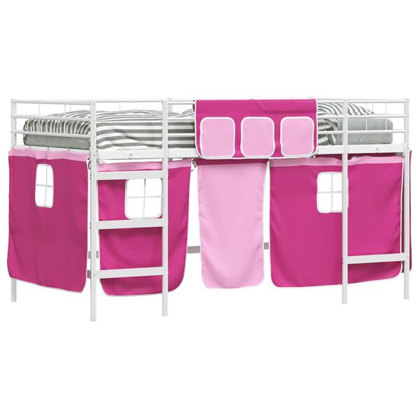 vidaXL Kiddos Loft Senge Ramme med Gardiner Hvit og Rosa 80 x 201 cm