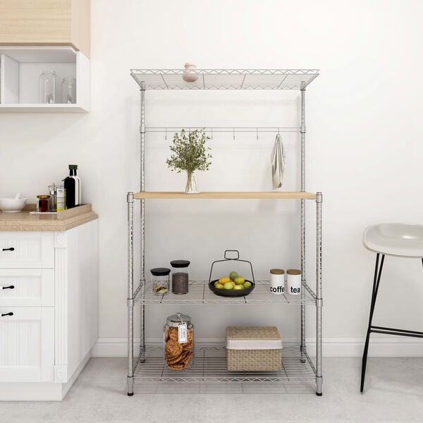 vidaXL Hylle til mikrob&oslash;lgeovn 4 etasjer 90x35x150 cm forkrommet jern