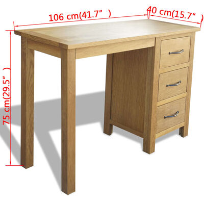 vidaXL Skrivebord med 3 skuffer 106x40x75 cm heltre eik