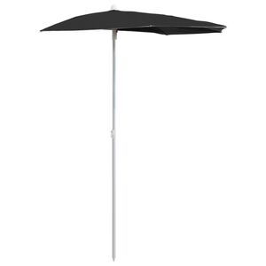 vidaXL Halvrund parasoll med stang 180x90 cm svart