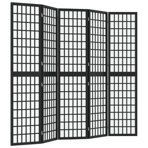 vidaXL Sammenleggbar romdeler 5 paneler japansk stil 200x170 cm svart