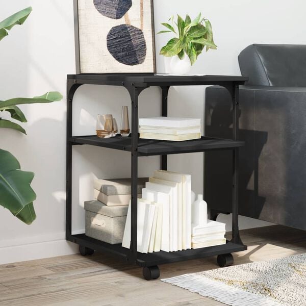 vidaXL Skriverstativ 3 hyller svart 43x48x64 cm konstruert tre