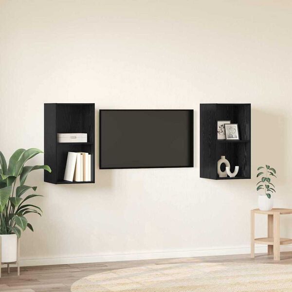 vidaXL TV-benksett 2 pcs Svart Eik 37 x 37 x 72 cm Konstruert tre