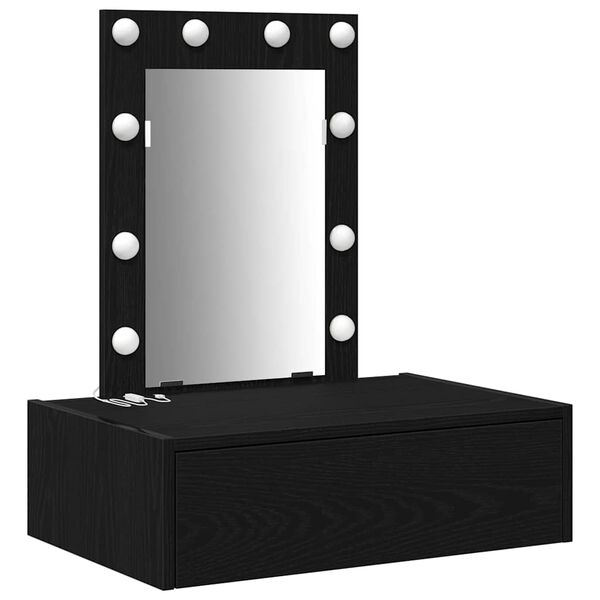 vidaXL Sminkebord med speillys Svart 60 x 40 x 70 cm Konstruert tre