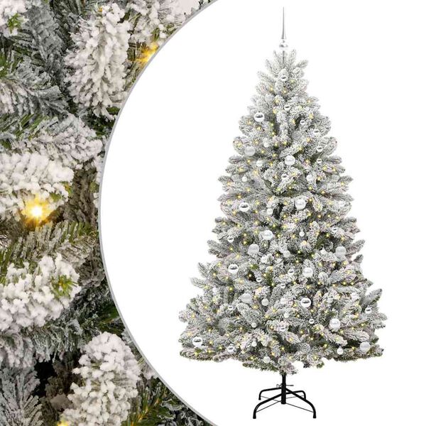 vidaXL Kunstig juletre med 300 LED Gr&oslash;nn og hvit 210 cm PVC og metall