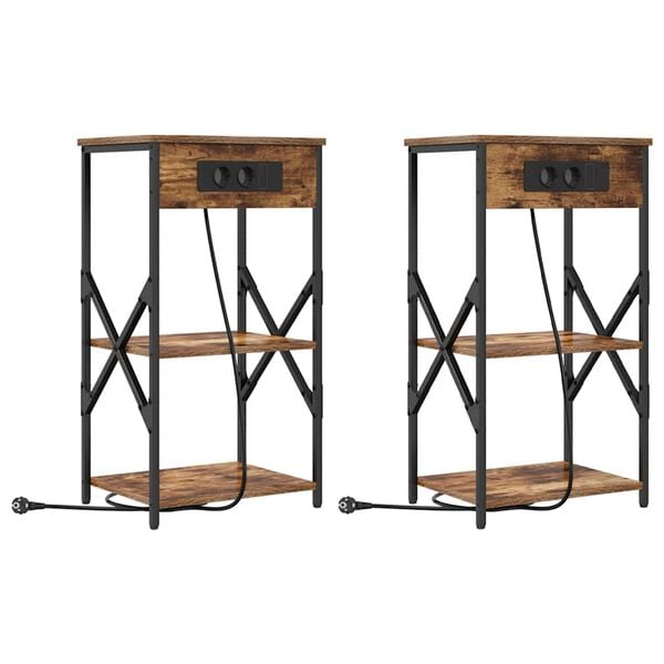 vidaXL Nattbordskap 2 pcs R&oslash;kt eik 41 x 31 x 76 cm Konstruert tre