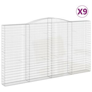 vidaXL Gabionkurver buede 9 stk 400x30x220/240 cm galvanisert jern