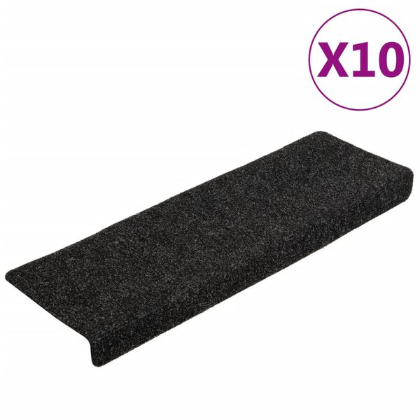 vidaXL Trappematter selvklebende 10 stk 65x21x4 cm svart rektangulær kant