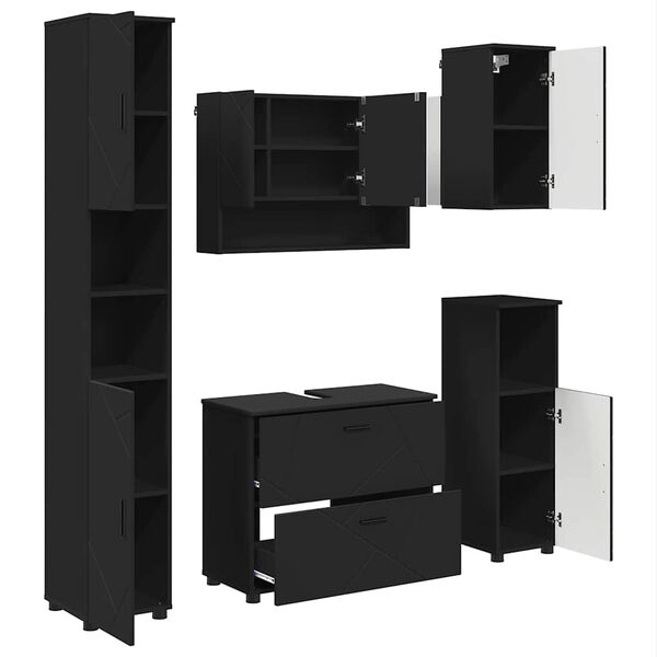 vidaXL Baderomsinnredningssett 5 pcs Svart Ingeni&oslash;rtre og metall