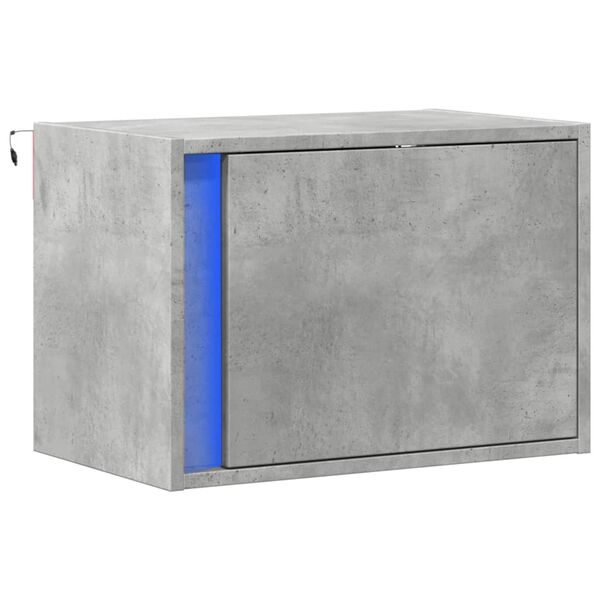 vidaXL Vegghengt nattbord med LED-lys betonggrå