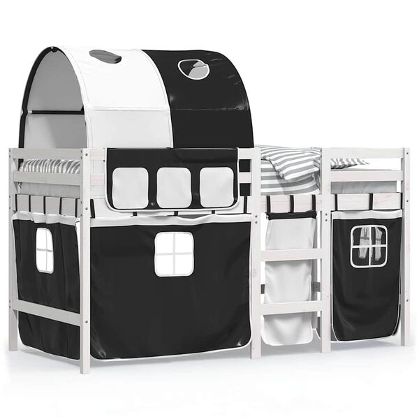 vidaXL K&oslash;yeseng for barn tunnel hvit og svart 90x190 cm heltre furu