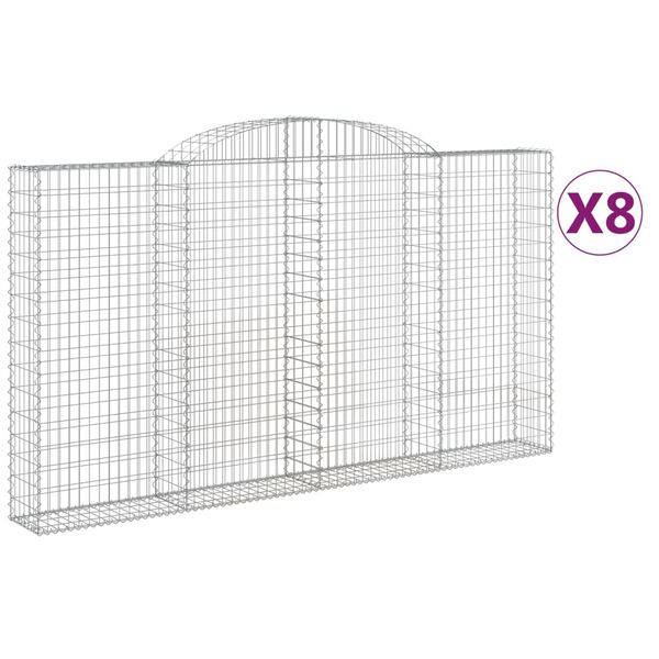 vidaXL Gabionkurver buede 8 stk 300x30x160/180 cm galvanisert jern