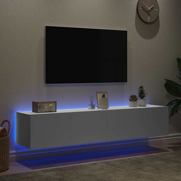 vidaXL Vegghengte TV-benker med LED 2 stk hvit 80x35x31 cm