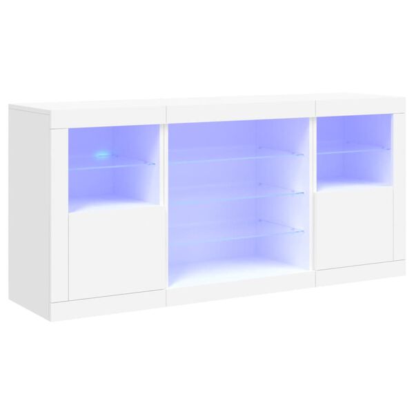 vidaXL Skjenk med LED-lys hvit 142,5x37x67 cm