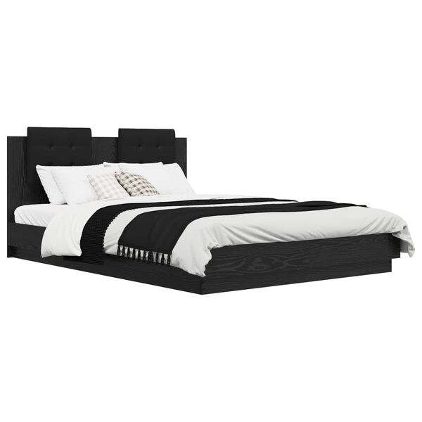 vidaXL Sengestamme med hodegatt Svart Eik 150 x 200 cm Konstruert tre