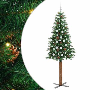 vidaXL Slim juletre med 300 LED gr&oslash;nn 210 cm PVC og Massivt Furu tre
