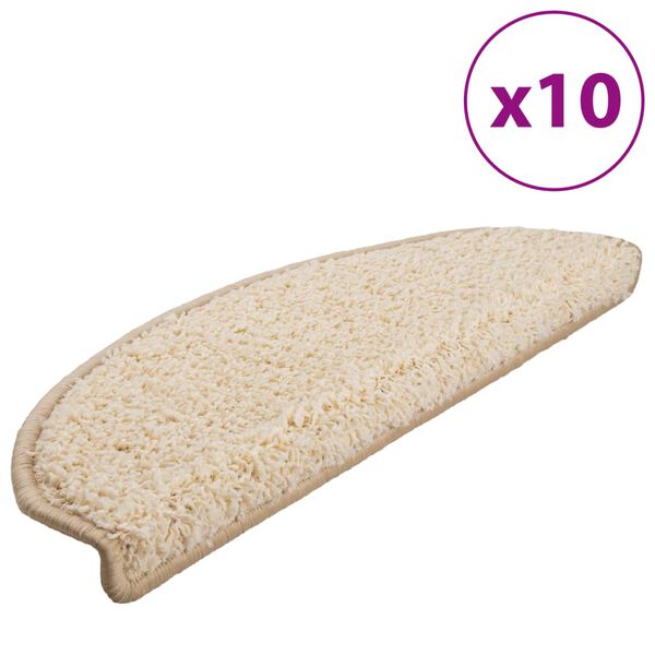 vidaXL Trappematter 10 stk 65x21x4 cm kremfarget halvrund stor