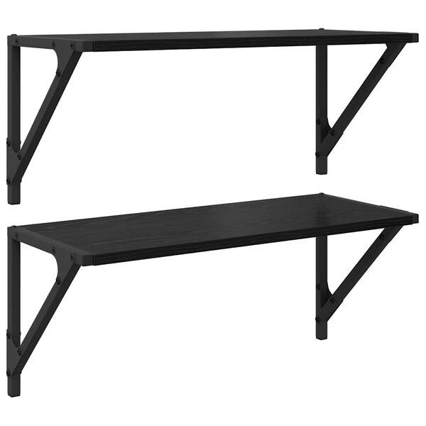 vidaXL Vegghyller 2 pcs Svart Eik 60 x 25 x 25,5 cm Konstruert tre