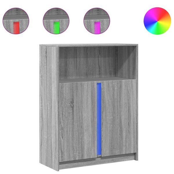 vidaXL Skjenk med LED gr&aring; sonoma 77x34x100 cm konstruert tre