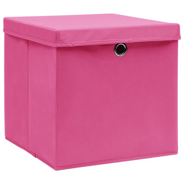 vidaXL Oppbevaringsbokser med lokk 4 stk rosa 32x32x32 cm stoff