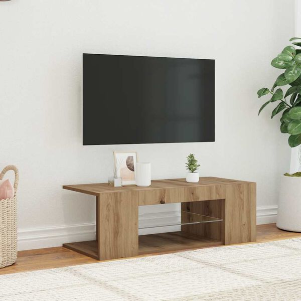 vidaXL TV-benk med LED-lys artisan eik 90x39x30 cm konstruert tre