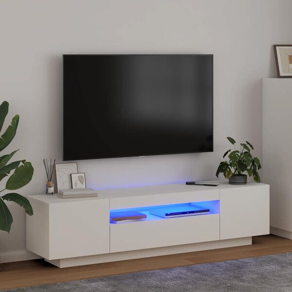 vidaXL TV-benk med LED-lys hvit 160x35x40 cm