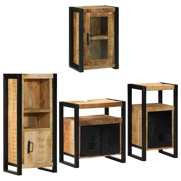 vidaXL Baderomsinnredningssett Veggmontert 4 pcs Brun Solid Mango Tre