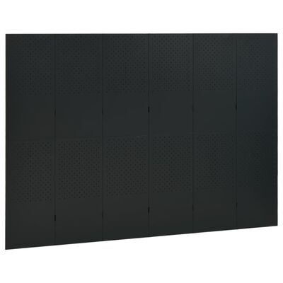 vidaXL Romdeler med 6 paneler svart 240x180 cm stål