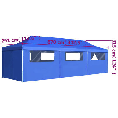 vidaXL Sammenleggbart festtelt popup med 8 sidevegger 3x9 m blå